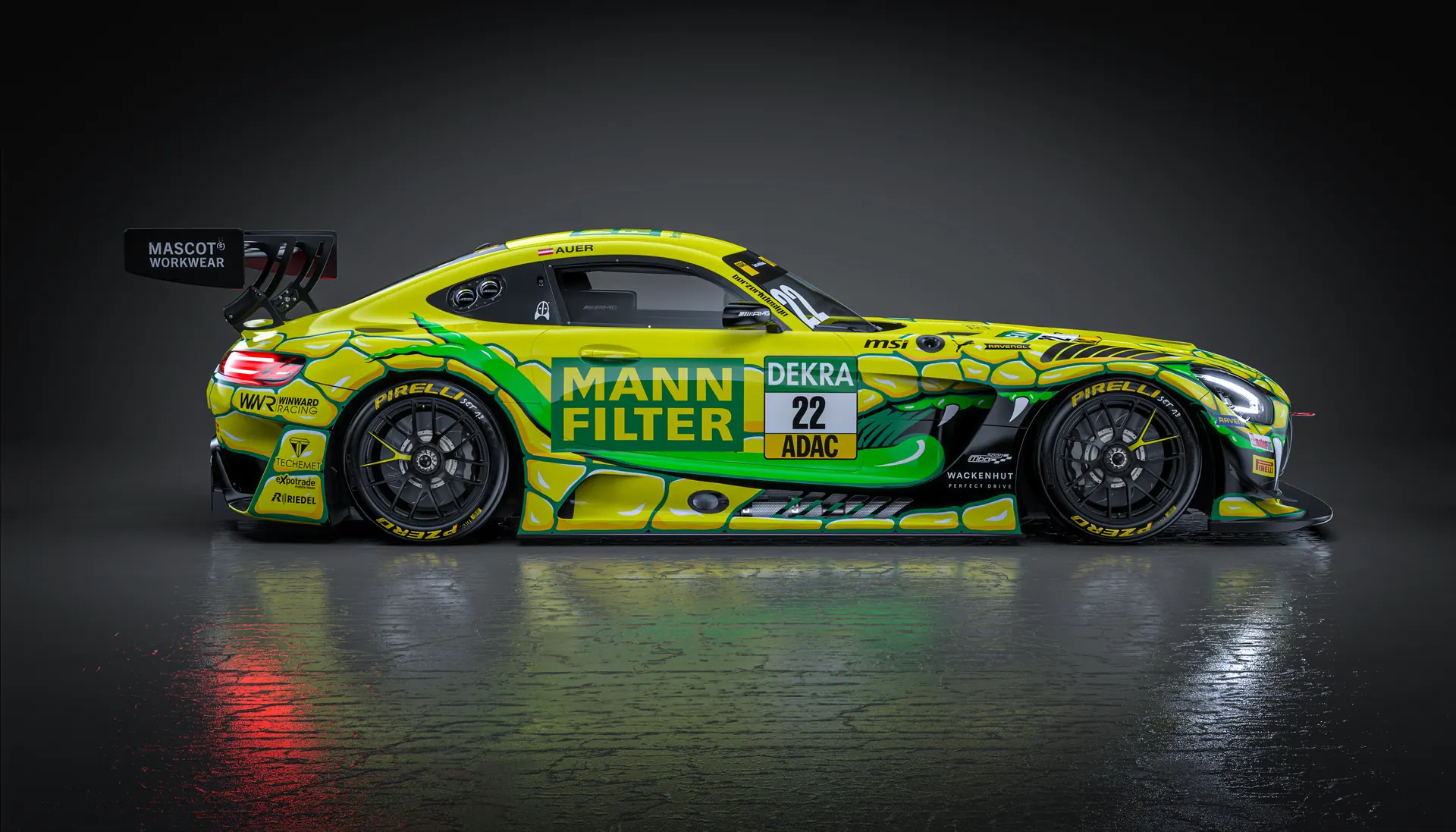 Der Mercedes-AMG GT3 von WINWARD Racing im MANN-FILTER-Design
